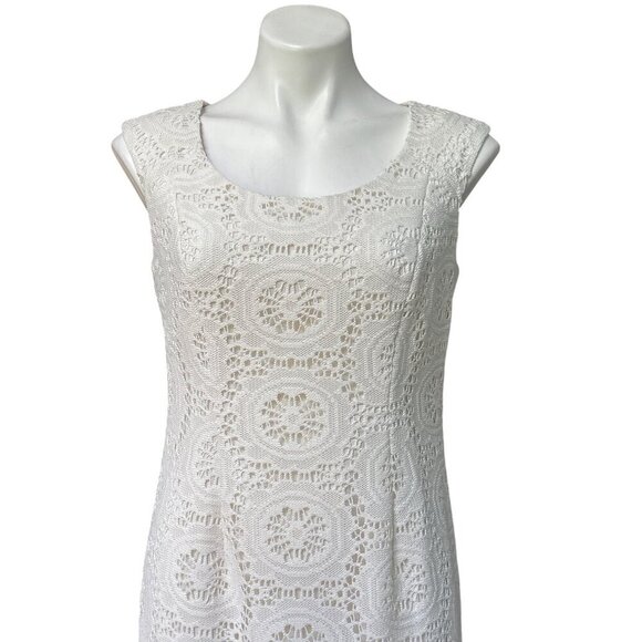Adrianna Papell White Ivory Lace Eyelet Sheath Dress, Sleeveless Women's Size 10 - Picture 2 of 11